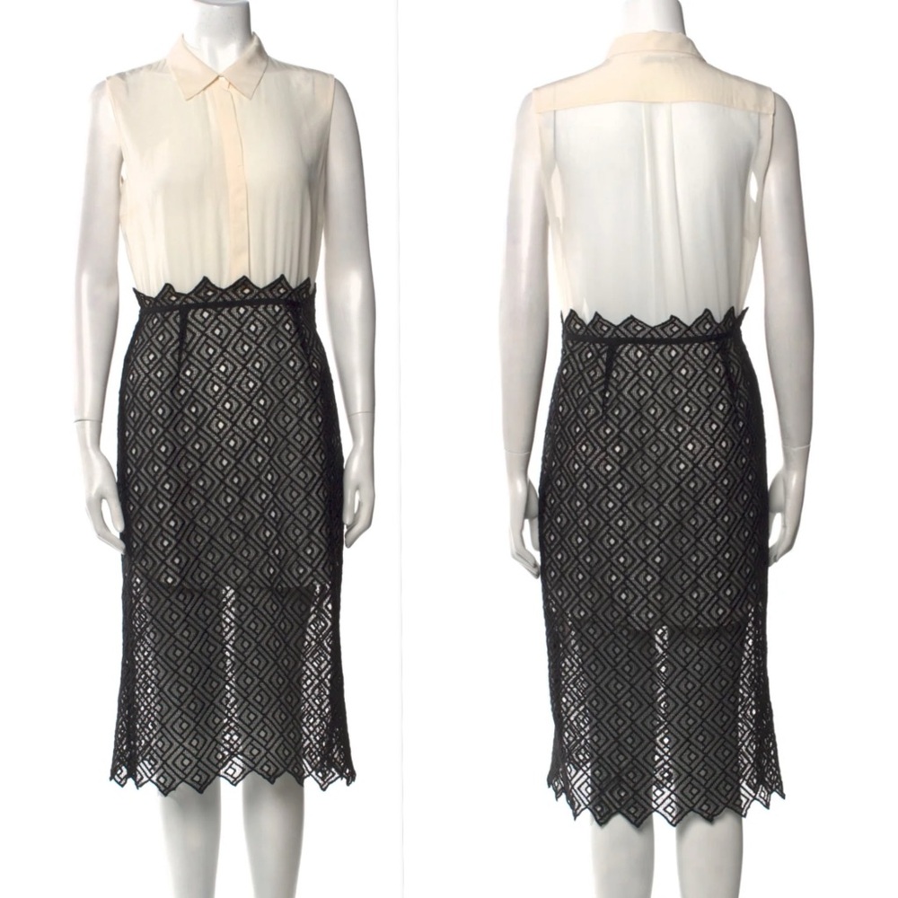 Sandro Silk-Blend Lace Midi Dress Button Front Elegant French Style Sz 3 (US L) - Picture 3 of 13